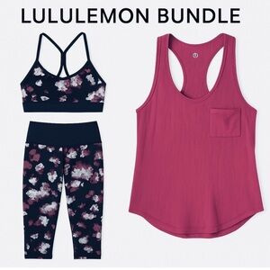 Lululemon‎ Tranquil Crop Pants & Power Y Bra – Kara Blossom Multi Black – Size 6